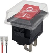 ProRide® Mini Wipschakelaar ON/OFF KCD1-10 - met Beschermkapje en Aansluitkabel - 2-pins - 18x11.5mm - Rechthoek - 250V/3A - Rood