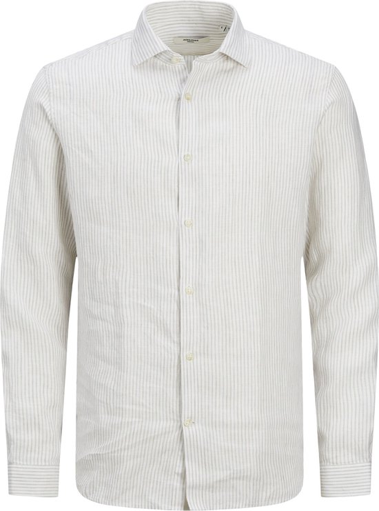 Jack & Jones - Heren Overhemden Parker Linen Stripe - Beige - Maat XL