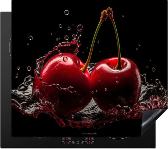 KitchenYeah® Protection plaque induction 60x52 cm - Cerises - Fruits - Eau - Protege plaque de cuisson - Couvre plaque induction - Protecteur d'induction - Cuisine