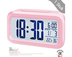 foto van Borvat® - digitale wekker - Alarmklok - Inclusief temperatuurmeter - Met snooze en verlichtingsfunctie - Roze