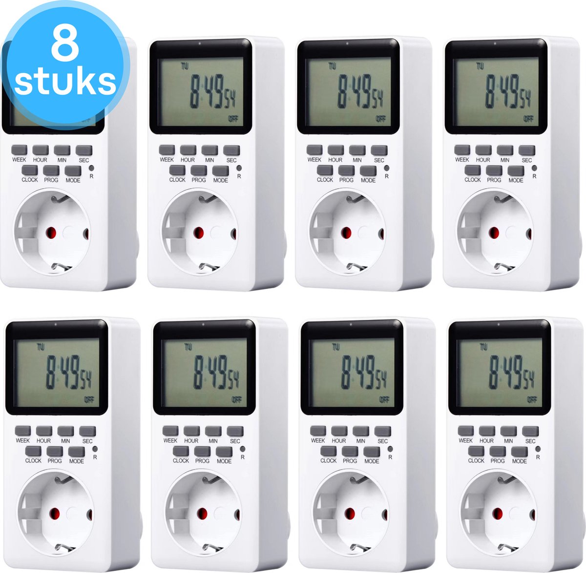 Membeli Tijdschakelaar voor Binnen - Makkelijk te monteren - Type F - Schakelklok Stopcontact - Digitaal - 8 stuks - Timer Schakelaar - LCD Display - Tijdschakelklok