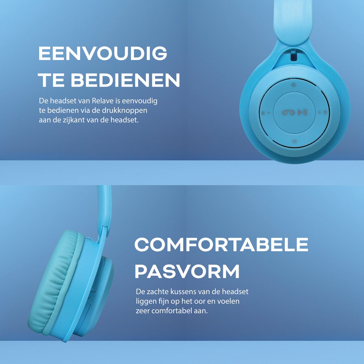 Afbeelding 2 van Relave Koptelefoon Kinderen Bluetooth - Kinder Koptelefoon / Hoofdtelefoon Draadloos Over Ear - Blauw
