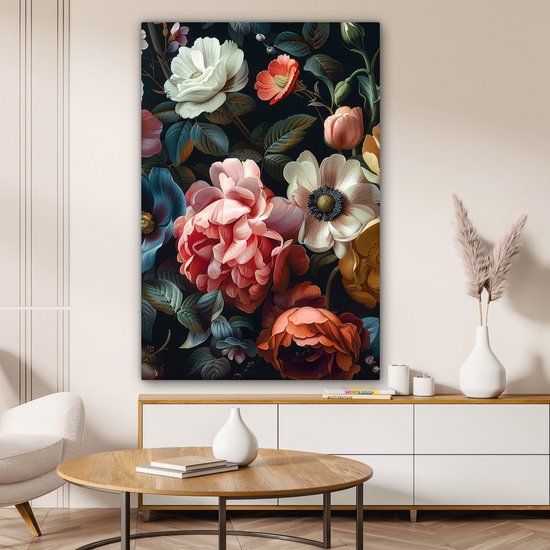 Tableau toile 90x140 cm - Décoration murale Vintage - Coloré - Fleurs - Moderne - Décoration murale salon - Décoration chambre moderne - Tableaux abstraits