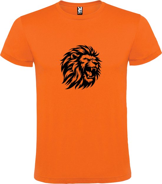 Oranje EK T-Shirt met “Stoere Leeuwekop “ Print Zwart Size XL