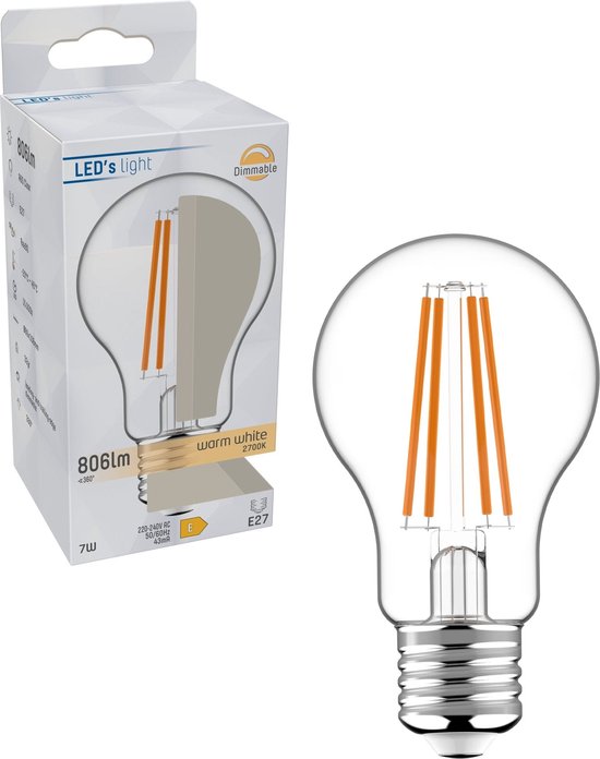 LED's Light Dimbare LED E27 lamp - Dimbaar warm wit licht - Helder - 806 lm