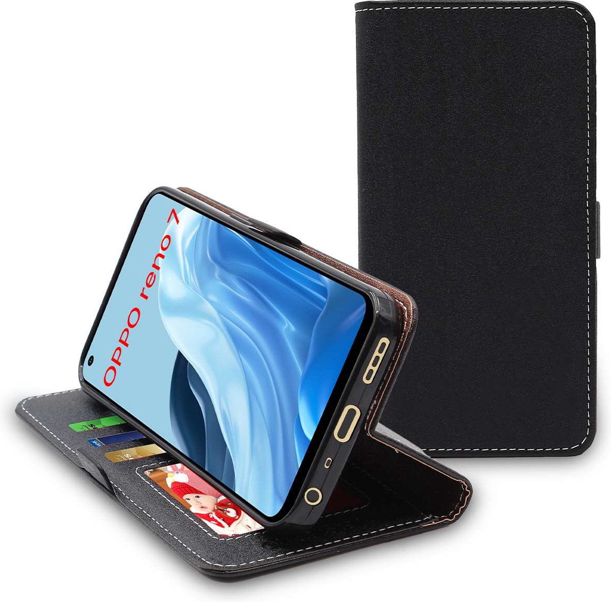 ebestStar - Hoes geschikt voor Oppo Reno7 4G, Wallet Etui, Book case hoesje, Zwart