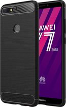 ebestStar - Hoes voor Huawei Y7 2018, TPU Bescherming Cover, Koolstof Design Hoesje, Zwart