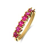 Lucardi Dames Stalen goldplated vintage ring fuchsia zirkonia - Ring - Staal - Goudkleurig - 15 / 47 mm