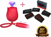 Rode Roos Vibrator met Dildo - 10 Standen -Incusief Seksuele kaarten- Waterproof Clitoris Zuigend Vibrerend Speeltje - Adorime Sucking Vibrator - Clitoral Suction - Clit Sucker Nipple Stimulator - Sex Toys - Vibrator for Women - Sex Bloem Vibrator