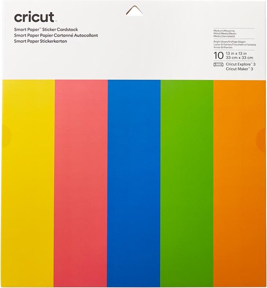 Cricut Smart Sticker Cardstock - 10 Feuilles 33x33cm - 5 Couleurs Vibrantes - Pour Maker 3 Et Explore 3