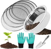 Tuinzeef rond 25 cm van roestvrij staal met 5 verwisselbare zeven - Ø 136912 mm, compostzeef voor aarde, compost, zaden, zand