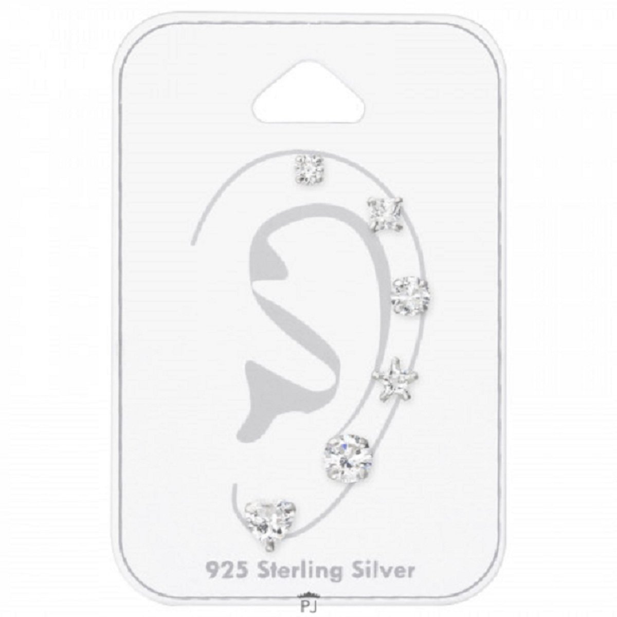 Zilveren studs oorbellen zes op kaart - 925 sterling zilver