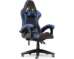 Gamerstoel - Ergonomische gamestoel - Gamerstoel met hoofdsteun en lendenkussen - 90°-135° kantelbaar - Zwart en Blauw