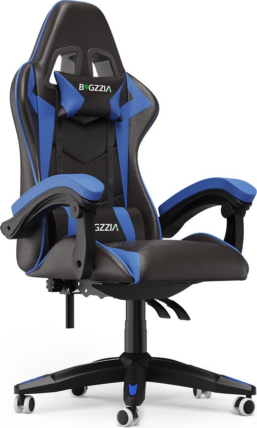 Gamerstoel - Ergonomische gamestoel - Gamerstoel met hoofdsteun en lendenkussen - 90°-135° kantelbaar - Zwart en Blauw