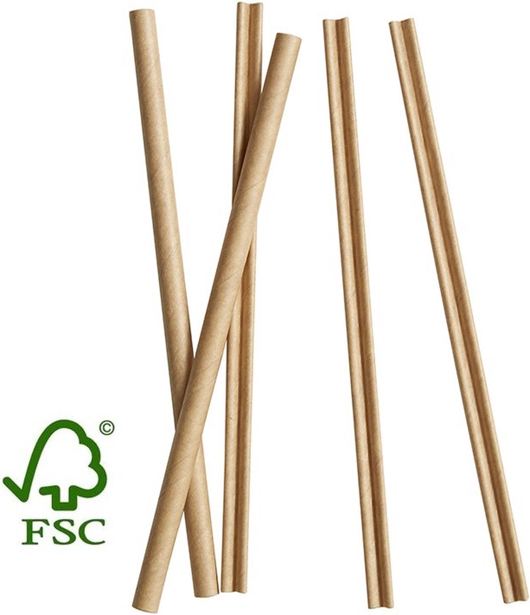 PackagingDirect Roerstaafjes papier FSC Kraft 140mm Ø6mm in dispenser 500 stuks