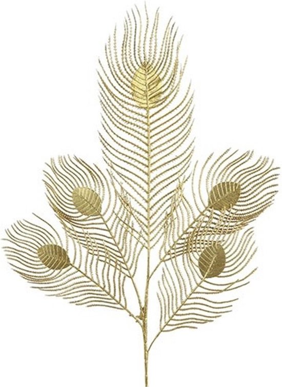 Countryfield Kunst siertak pauwvaren/pauwenveer - goud - 84 cm - Decoratie kunst pluimen
