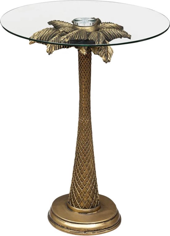 Atmosphera Bijzettafeltje Palmtree - polyresin/glas - goud/transparant - D40 x H50 cm - koffie tafel