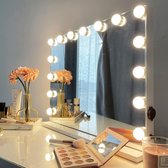 Verlichte Vanity Spiegel met 15 Dimbare Lampen en Touchscreen Control - Cosmetische Spiegel met USB Outlet - Tafelblad Spiegel met 3 Kleurmodi - Wit