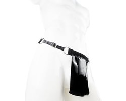 BamBella® String Man -Maat L/XL - sexy ondergoed Lingerie Heren -Open voorkant onderbroek Datex (Mix latex en stof) - Zwart mannen string Imitatie leer SM BDSM kleding