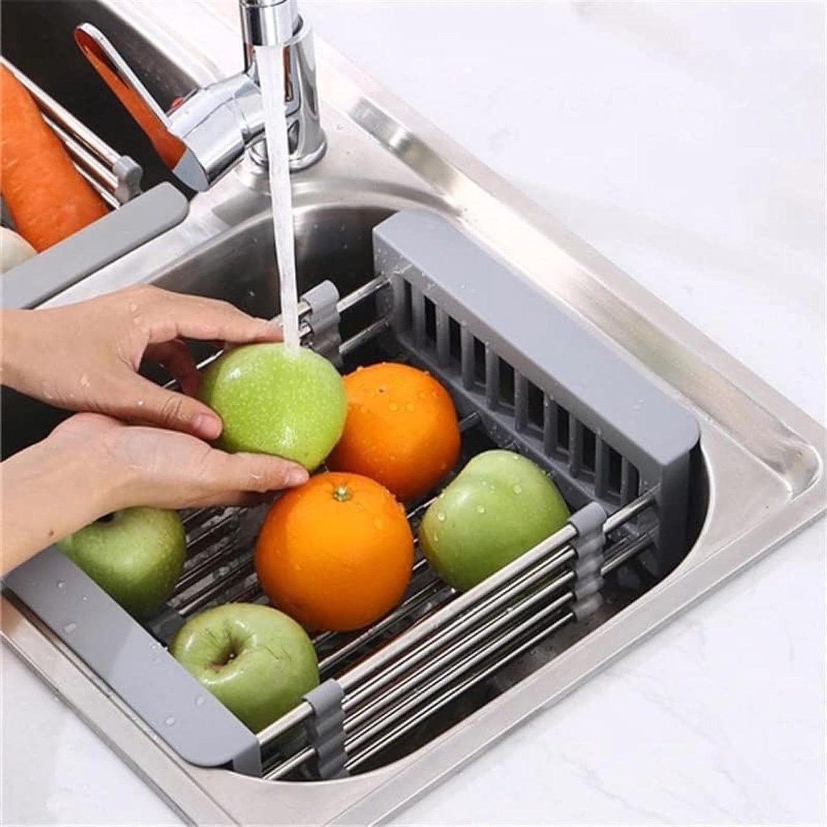 Goedkoopste Uittrekbaar afdruiprek van roestvrij staal - 26 cm tot 465 cm - voor spoelbakken en werkbladen - grijs