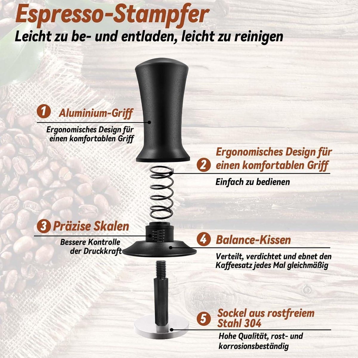 BUCOMTU Koffie Tamper 51 mm Set, Espresso Tamper