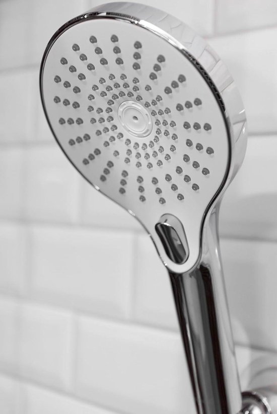 WENKO Ultimate Shower Head with 3 Functions, Low Splash Water and Quiet Operation, Plastic with ½ Universal Connection, Suitable for Water Heaters, Diameter 13 cm, Black/Grey