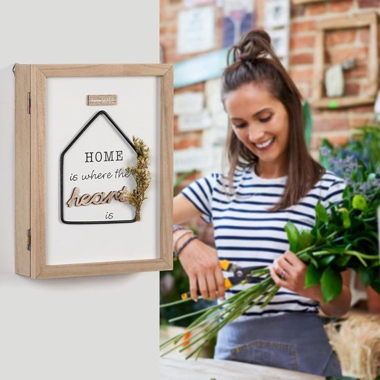 Houten sleutelkast met 6 sleutelhaken - Decoratieve sleutelbox voor aan de muur