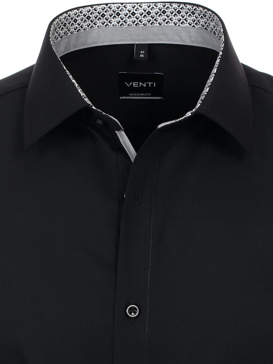 Zwart Overhemd Heren Strijkvrij Modern Fit Venti - S