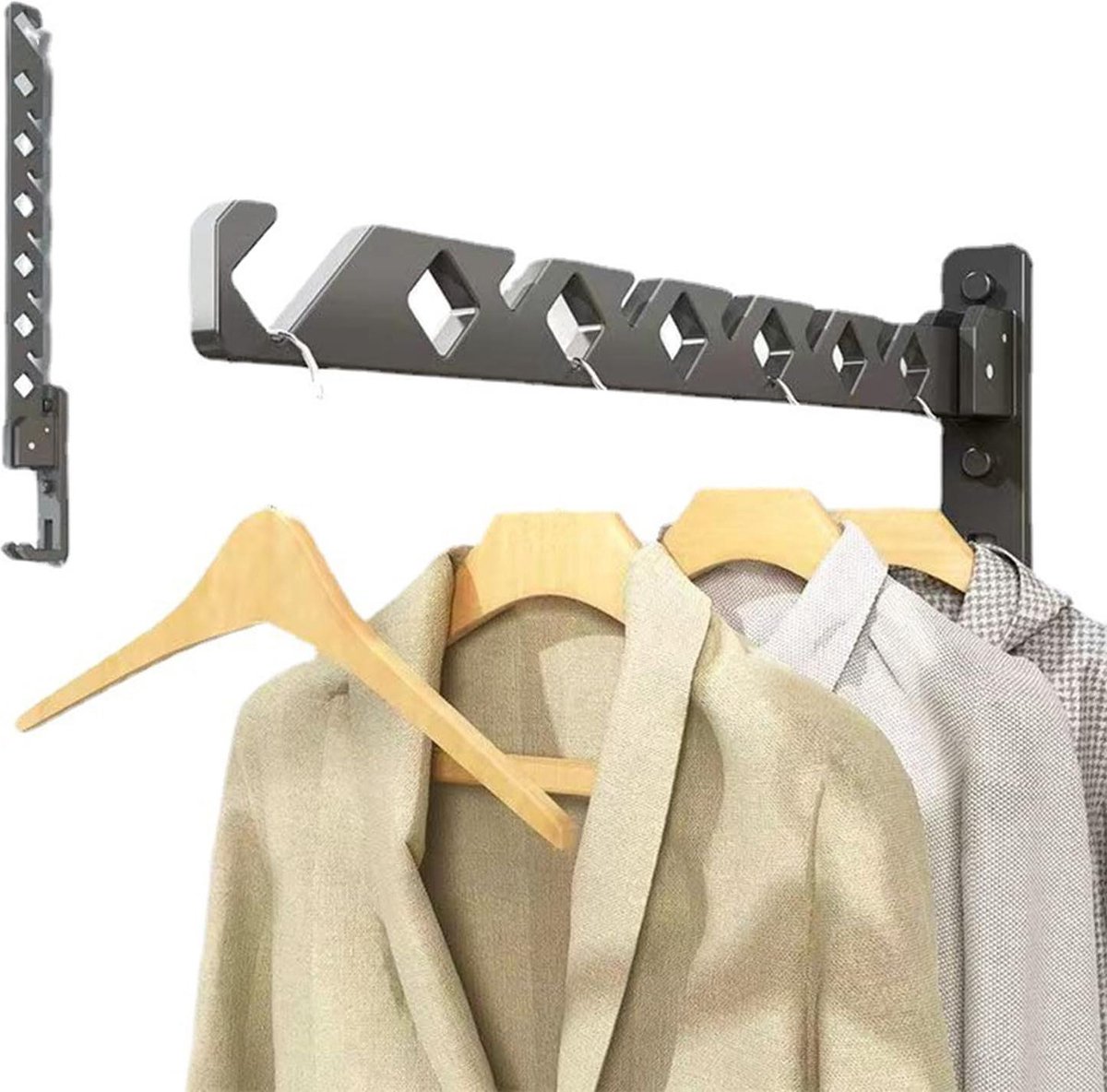 Goedkoopste Opvouwbaar wandwasrek met 6 gaten - droogrek voor binnen - wandmontage van aluminiumlegering - badkamers - slaapkamers - balkons - wasruimtes