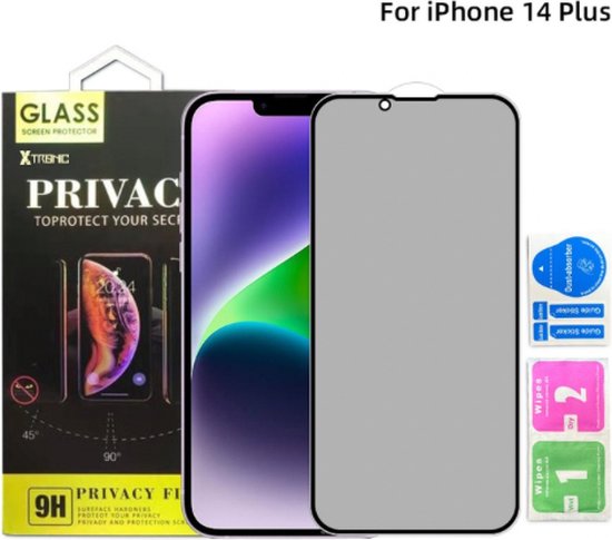 Screenprotector geschikt voor iPhone 14 Plus - Extra Sterk en Veilig 9H Geharde Glasbescherming - Screenprotector Privacy