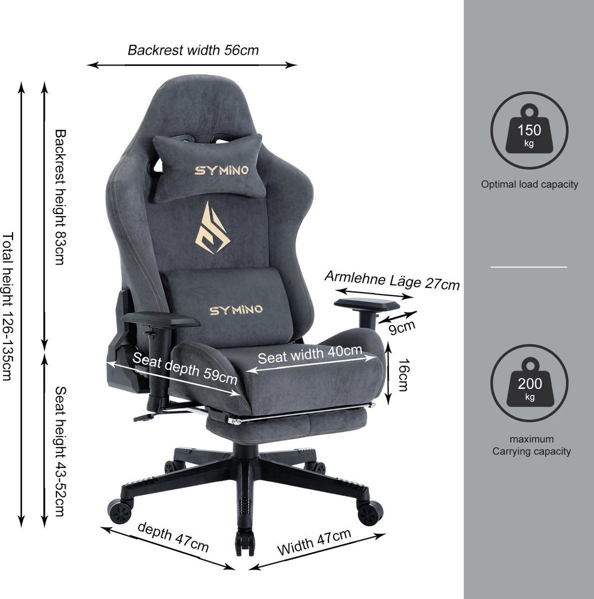 Hydrix Gaming Stoel met Voetsteun - Gaming Chair - Grijs - afbeelding 2