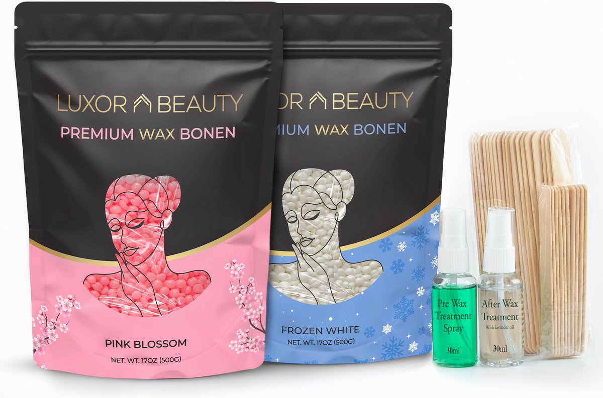 Goedkoopste Luxor Beauty® Wax Bonen - Wax - Wax Beans - Hypoallergeen - Wax Parels - 1KG - Inclusief 30 Spatels Pre & Afterspray