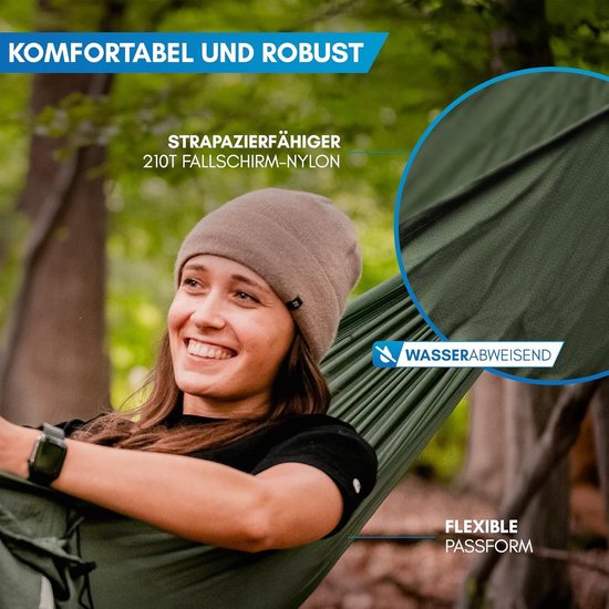 Hangmat van nylon parachutezijde voor camping outdoor survival strand en tuin - met bevestigingsset - maximale belastbaarheid 300 kg — afbeelding 3