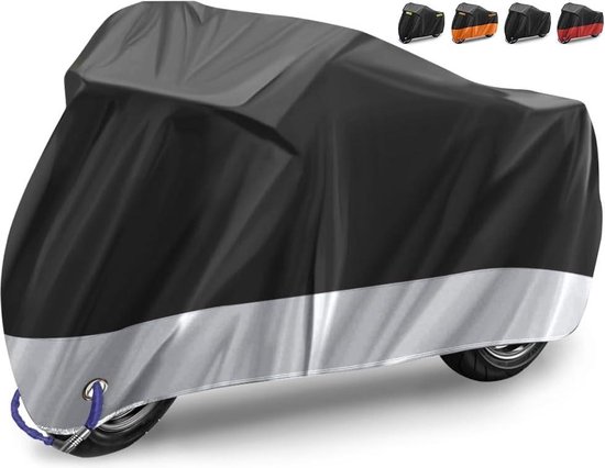 Waterdichte Motorhoes 210D Oxford Stof - Motorfiets Afdekzeil voor Binnen en Buiten - Beschermt tegen UV, Regen, Stof, Sneeuw - Zilver-N - 265 x 105 x 125 cm Motorhoes