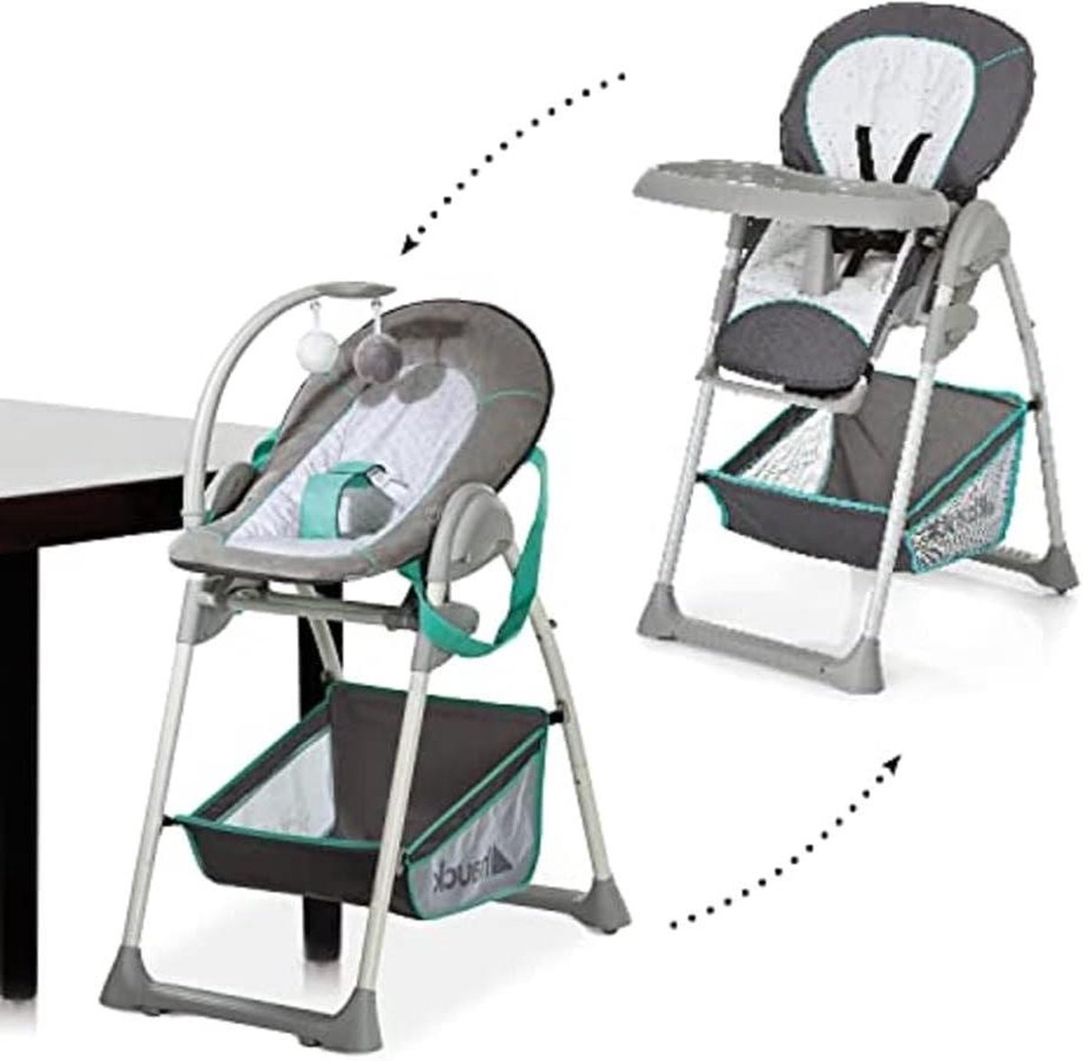 Image of 3-in-1 kinderstoel vanaf de geboorte met babyzitje - meegroeistoel met speelboog - Turkoois - inklapbare babystoel 53 x 75 x 105 cm