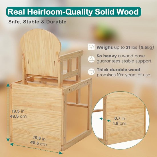 Premium 3-in-1 converteerbare houten kinderstoel voor peuters van 3-6 jaar - hoge stoel, schommelstoel en kindertafelstoelset voor jongens-meisjes van Abbydanlin — afbeelding 5