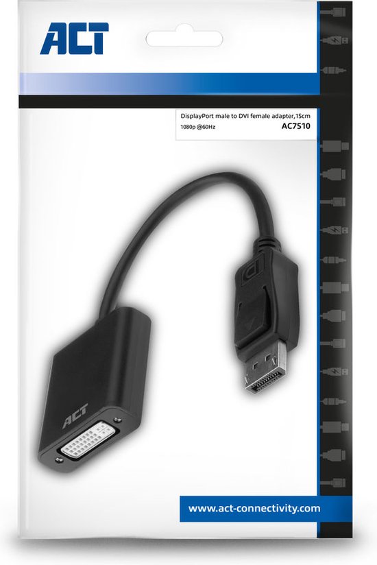 Adaptateur DisplayPort mâle vers DVI femelle ACT 0 mètre AC7510