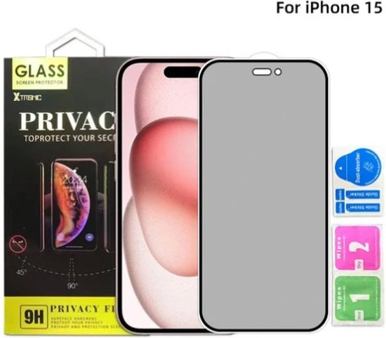 Foto: Screenprotector geschikt voor iphone 15 extra sterk en veilig 9h geharde glasbescherming screenprotector privacy merk xtronic