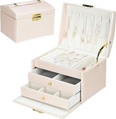 FEIYAN Grote Sieradendoos Lederen Sieraden Organizer Doos met Kleine Reizen Sieraden Case, 6-laags Gespiegelde Sieraden Doos voor Vrouwen