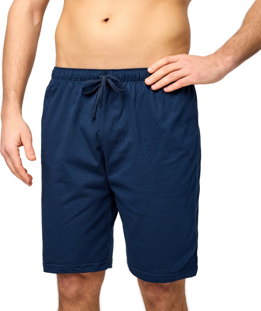 Timone TI-TI30-116-PP Heren Pajamabroek - kort - Pyjamashorts - zonder zakken - elastische tailleband met koord - 100% Katoen - Marineblauwe - XXL