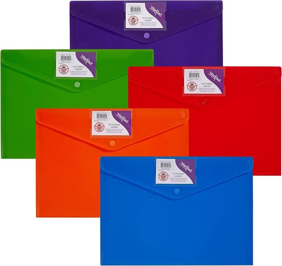 eco-eco A7 50% Gerecycleerde Diverse Kleuren Druk Stud Popper Portemonnee, Plastic Mappen (Pack van 25), eco077x25