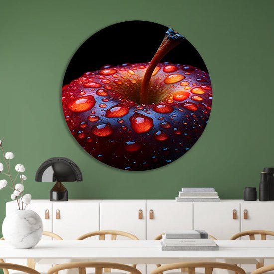Appel wandcirkel - Fruit wandschalen - Wandpaneel Waterdruppels - Schilderijen industrieel - Schilderij rond - Muur kunst muurcirkel forex 50x50 cm