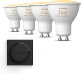 Philips Hue Uitbreidingspakket - GU10 - met 4 Spotjes - Warm tot Koelwit Licht - Incl. 1 Hue Dial Switch (Zwart) - Hue White Ambiance