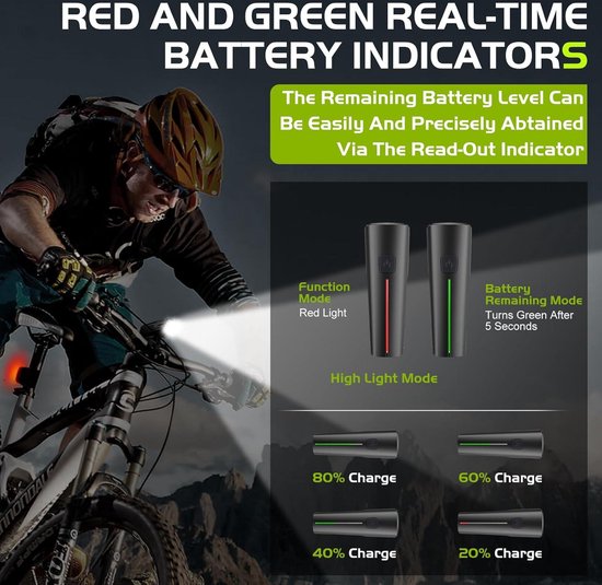 Led-fietslampenset StVZO waterdicht USB-oplaadbaar - voorlichten achterlicht fietsbel — afbeelding 3