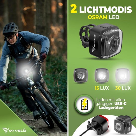 Pro Fietslampenset - Cube met remfunctie - StVZO goedgekeurd - USB-oplaadbaar - 100% waterdicht - LED fietslicht - voor en achter - achterlicht fietsverlichting — afbeelding 4