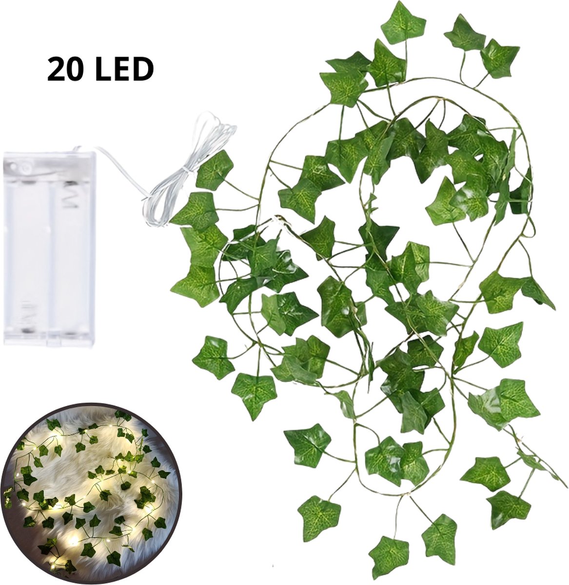 Nivard Klimop Slinger - Met Led Lichtjes - Met Lichtjes - Klimop Kunstplant - Plant Slinger - Hangplant Kunstplanten - Fairy Lights - String Lights - Bedroom - Nep Klimop - 2 Meter