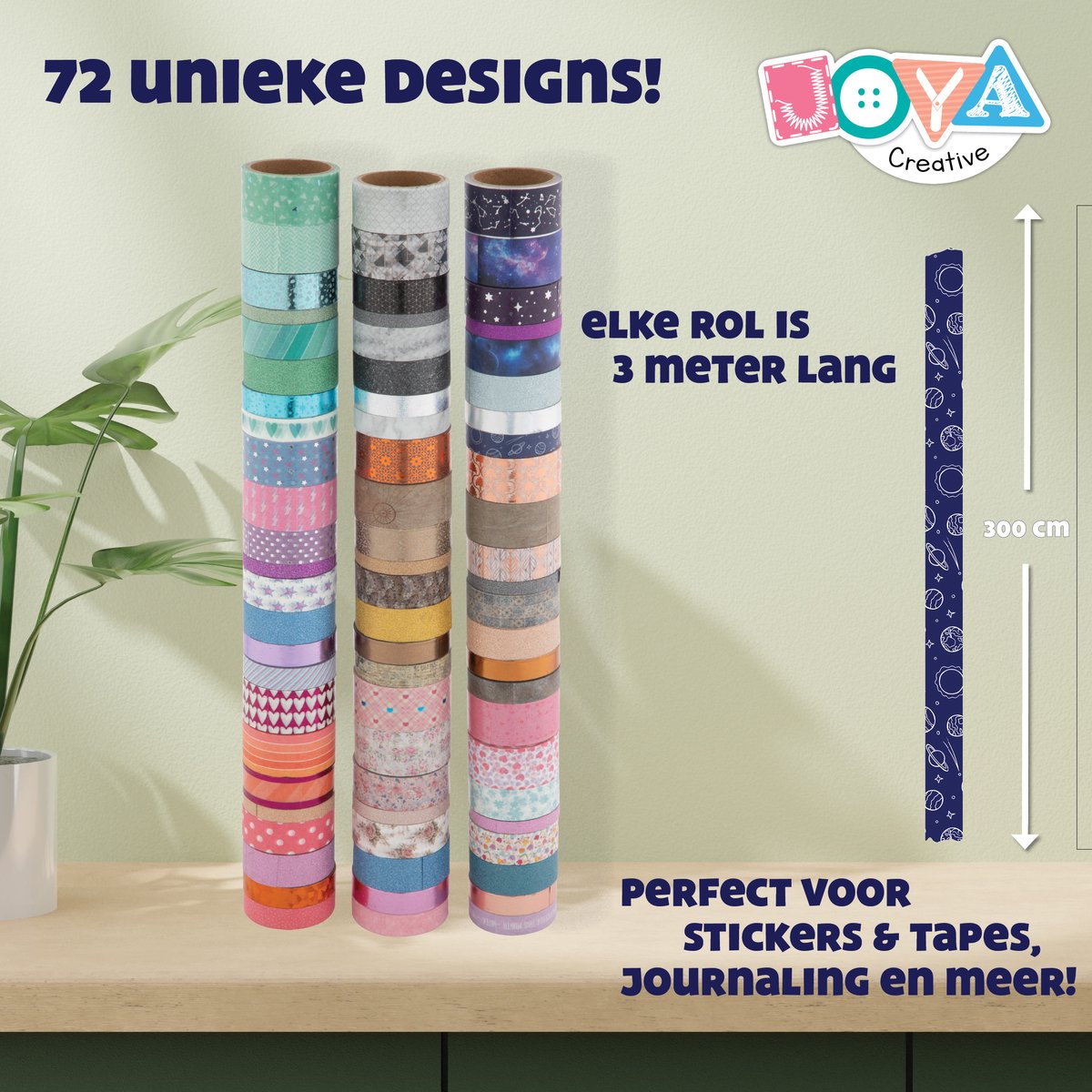 Washi Tape 72pcs - bullet journal accesoires - 3 meter per rol - Verschillende Designs - Stickers & Tapes - Journaling - Stickers Bullet Journal - Joya Creative — afbeelding 6