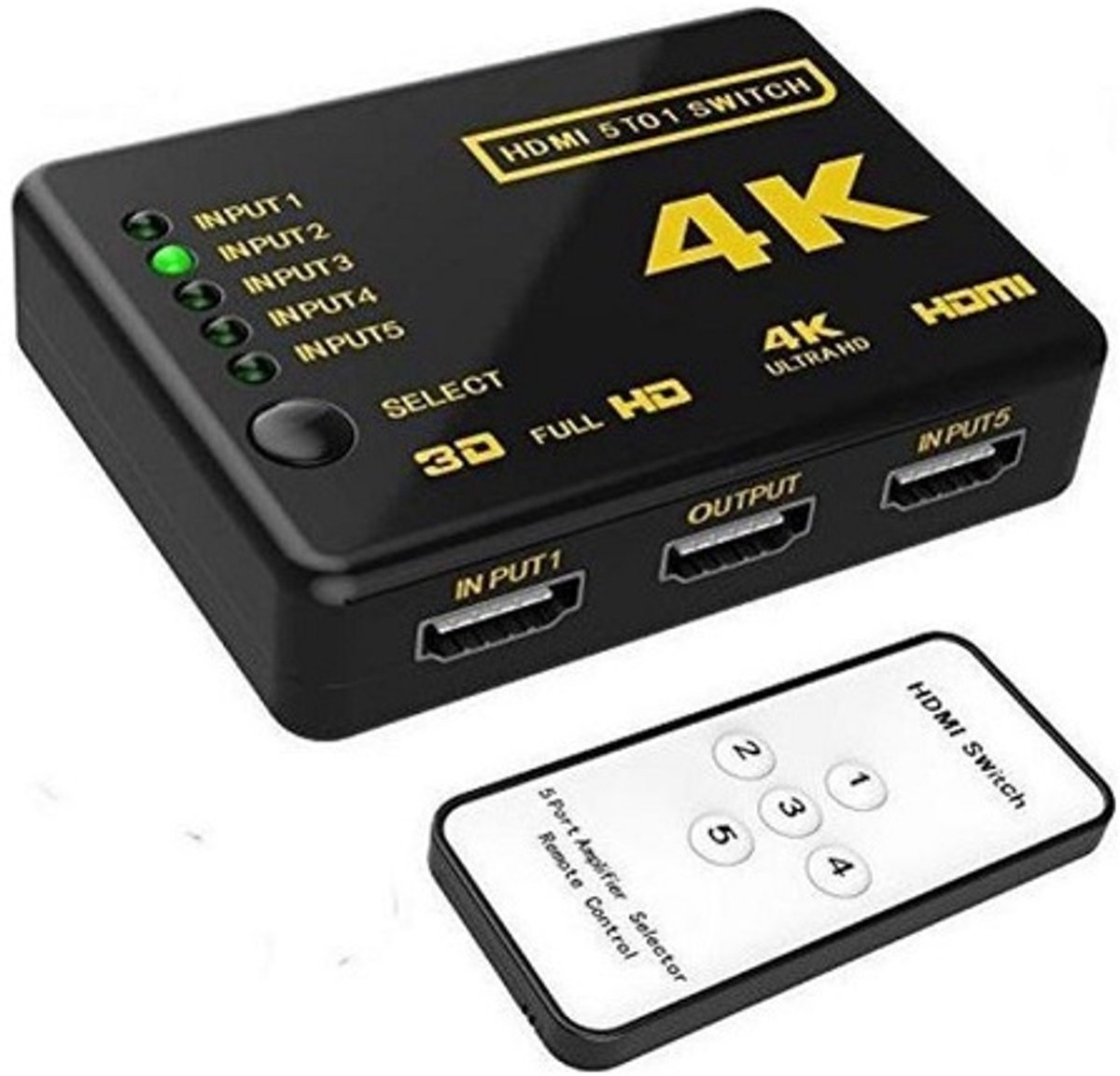 HDMI Switch 5 Poorts met Afstandsbediening Ultra HD 4K 3D