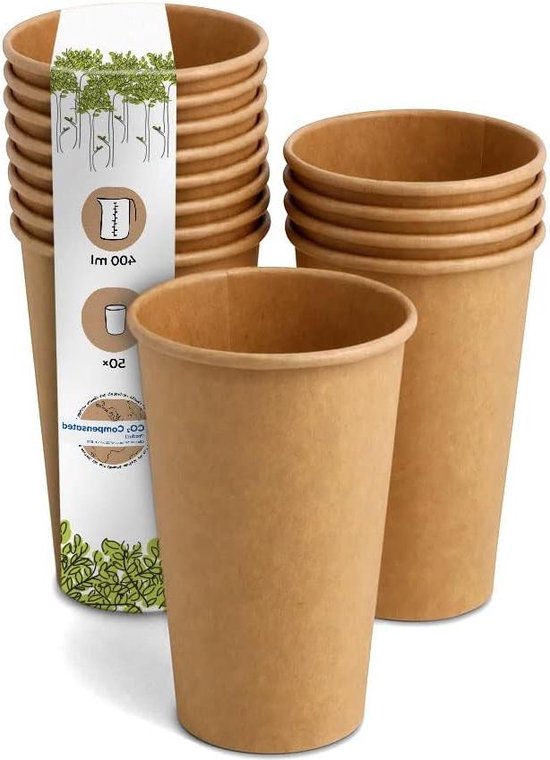 Caramont, 400 kartonnen bekers, 7 oz met houten roerstaafjes, milieuvriendelijk, hittebestendig, voor koude en warme dranken, ideaal voor koffie, thee, verjaardag enz