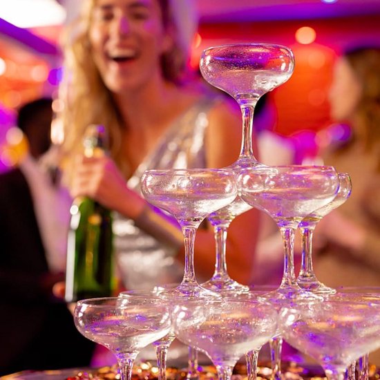 NAMIS Champagneglazen, plastic, 20 stuks, champagnefluiten van kunststof, 150 ml, herbruikbare champagneglazen met roségouden trim markers, plastic champagneglazen voor bruiloft, feest, picknicks